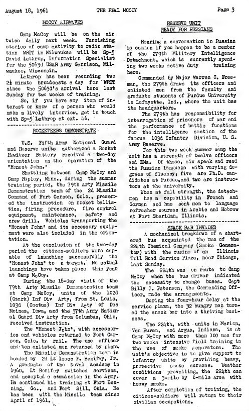 This Month in Fort McCoy History — August