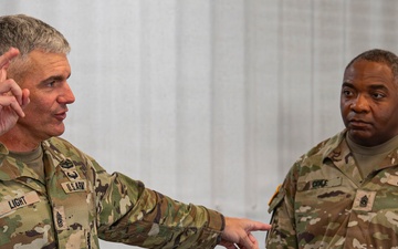 III Corps command sergeant major talks with 75th FA BDE senior enlisted leaders