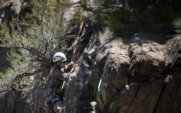 Summer Mountain Leaders Course 1-26 students test their repelling skill on Little Face