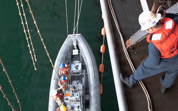 Ronald Reagan Sailors Perform a Rigid Hull Inflatable Boat Onload