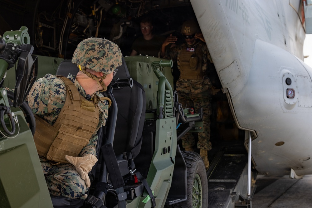 MASS-2 loads Ultra-Light Tactical Vehicles onto MV-22B Osprey in preparation for 31st MEU operations