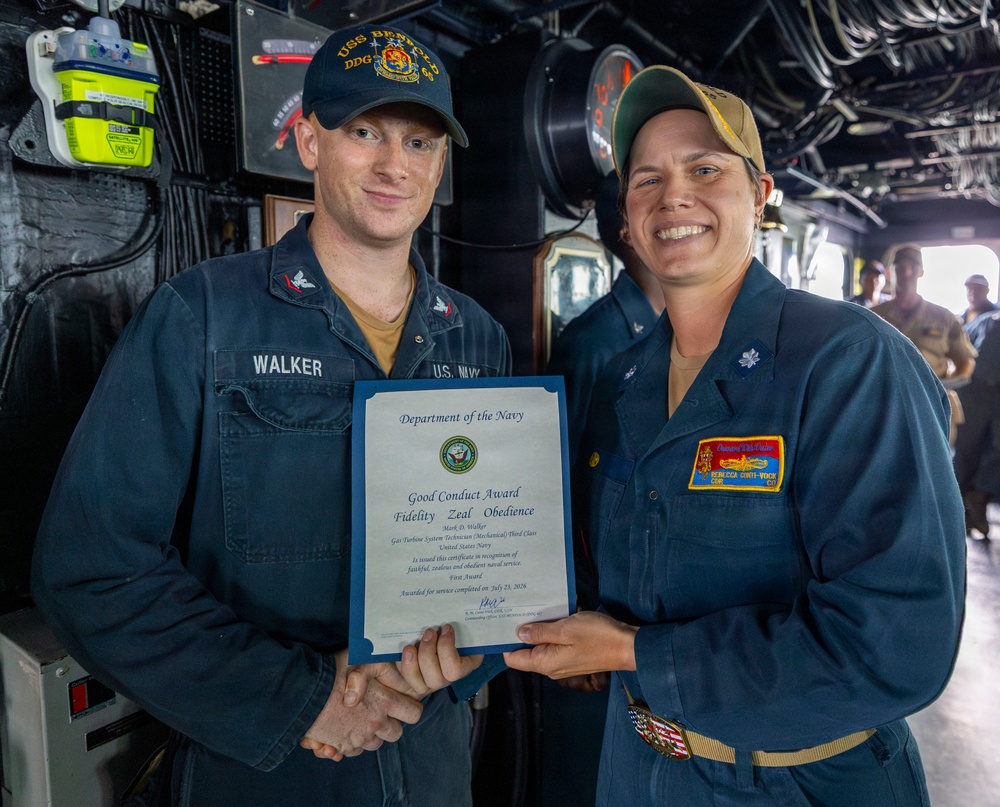 USS Benfold Holds An All Hands Call