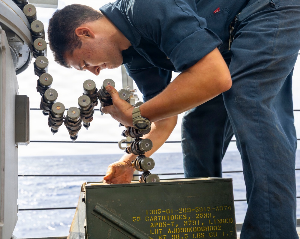 USS Benfold Sailors Maintain Weapon Systems