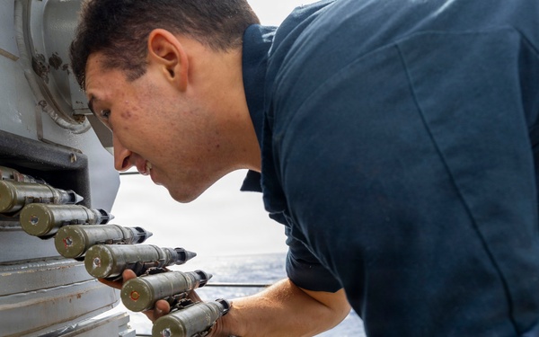 USS Benfold Sailors Maintain Weapon Systems