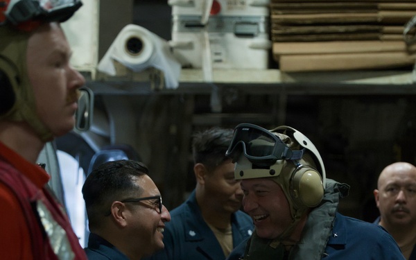 CTF70 Shakes USS Robert Smalls' (CG 62) Hand Prior to Departing