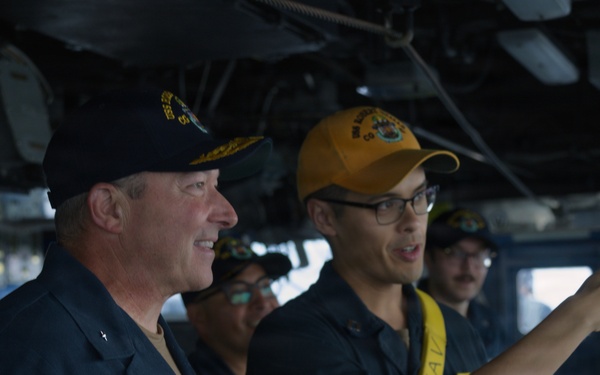 Rear Admiral Heames Talks to USS Robert Smalls' (CG 62) Navigator