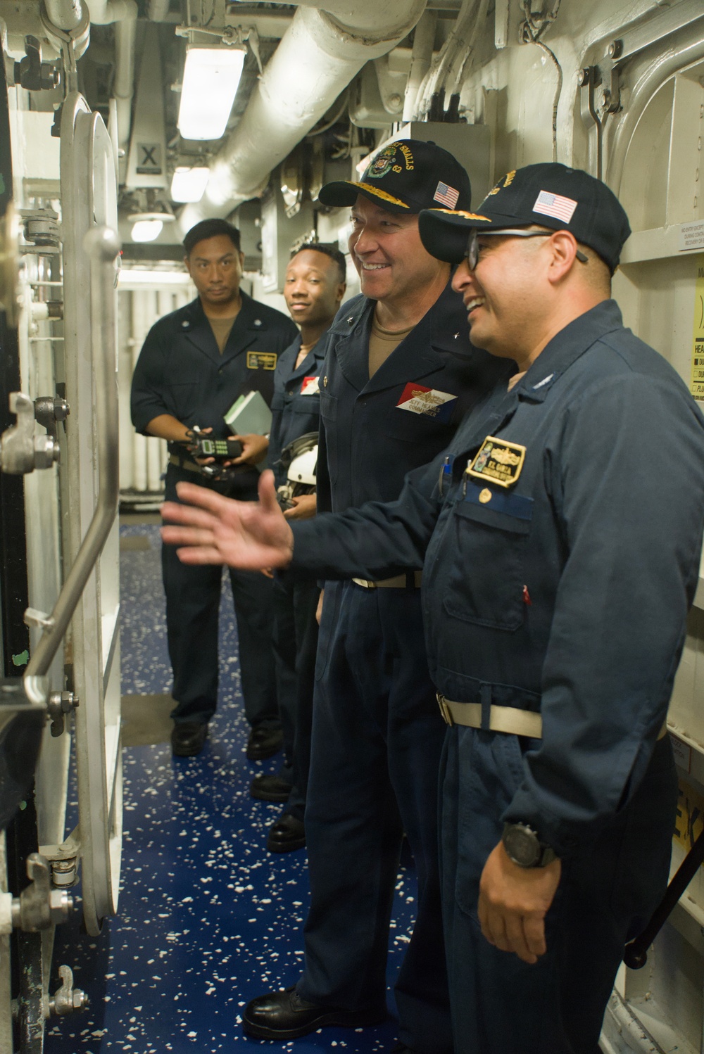 Rear Admiral Heames Tours USS Robert Smalls' (CG 62) Interior Spaces