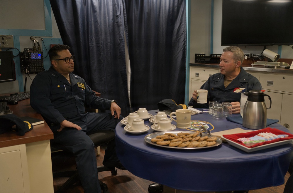 RDML Heames Shares Coffee with CAPT Garza