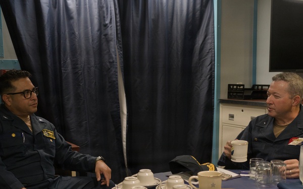 RDML Heames Shares Coffee with CAPT Garza