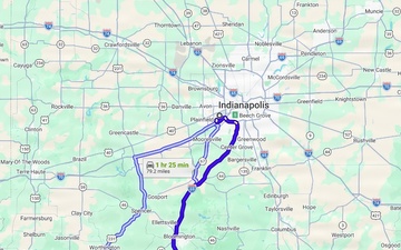 Directions to Crane Army Ammunition Activity visitors center from the Indianapolis International Airport.
