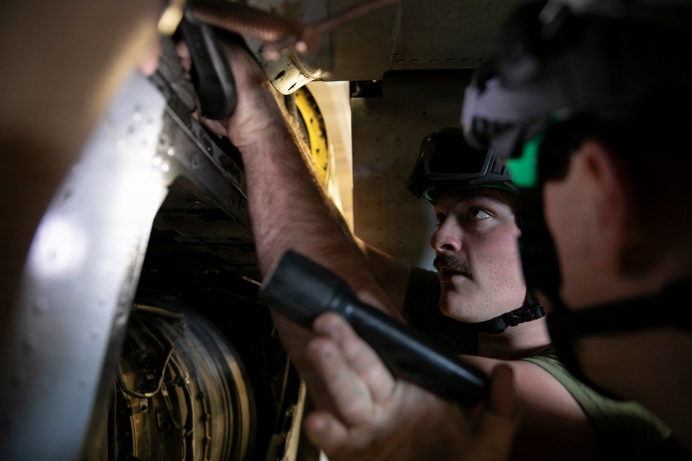 U.S. Marines Conduct Corrective Maintenance on MV-22B Osprey