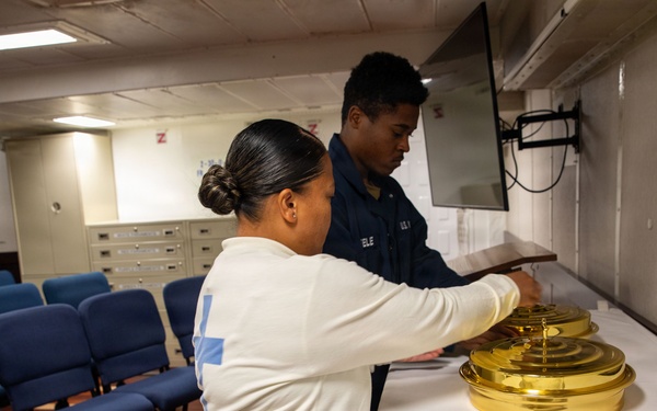 Religous Service Held Aboard USS Makin Island
