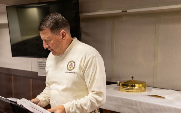 Religous Service Held Aboard USS Makin Island