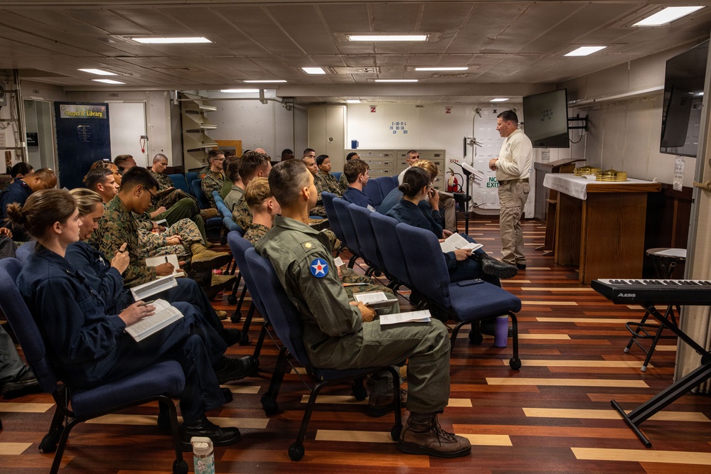 Religous Service Held Aboard USS Makin Island