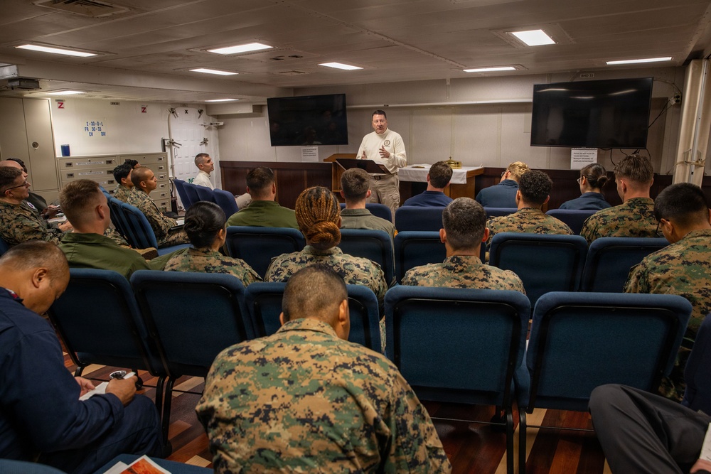 Religous Service Held Aboard USS Makin Island