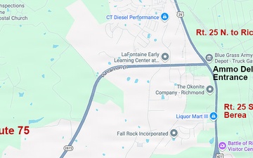 Map Illustration to locate entrance points to Blue Grass Army Depot.