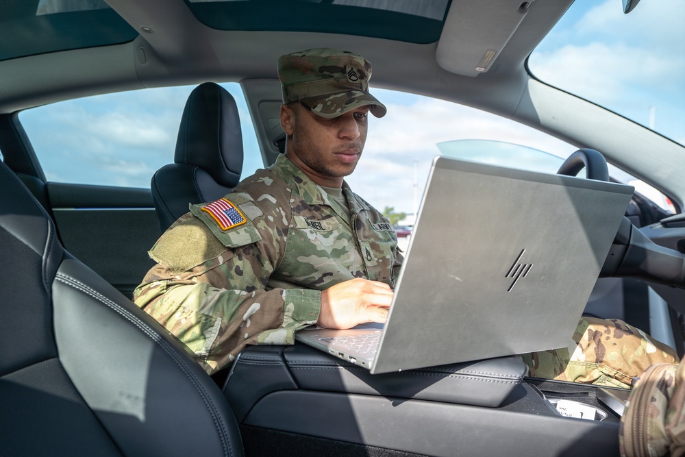 Staff Sgt. Christopher McNeil preparing to operate remotely