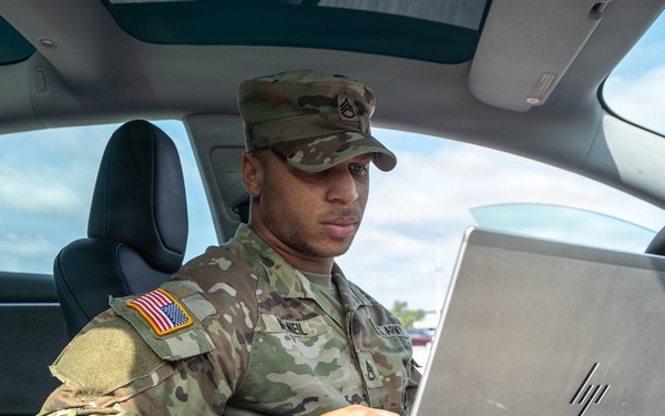 Staff Sgt. Christopher McNeil preparing to operate remotely