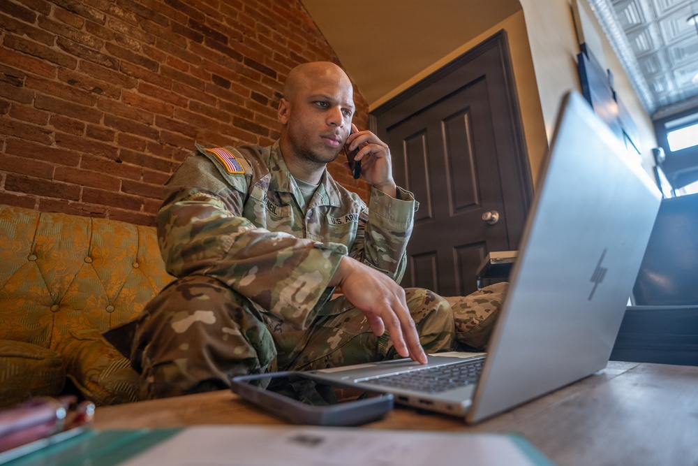 Staff Sgt. Christopher McNeil setting up to operate remotely
