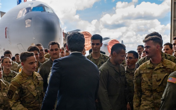 Secretary of War Pete Hegseth speaks with troops from Joint Base Graham in Charleston, SC.