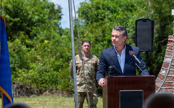 Secretary of War Pete Hegseth attends the base renaming from Joint Base Charleston to Joint Base Lindsey Graham in Charleston, SC
