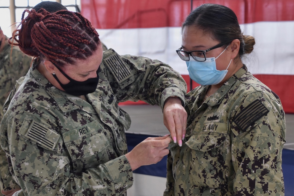 NAS Jacksonville Commanding Officer surprised Sailors today by promoting them through the Meritorious Advancement Program