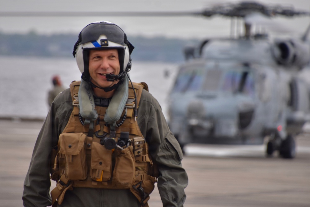 NAS Jacksonville Commanding Officer Capt. Brian Weiss flew his last flights in the MH-60R and the P-3C Orion