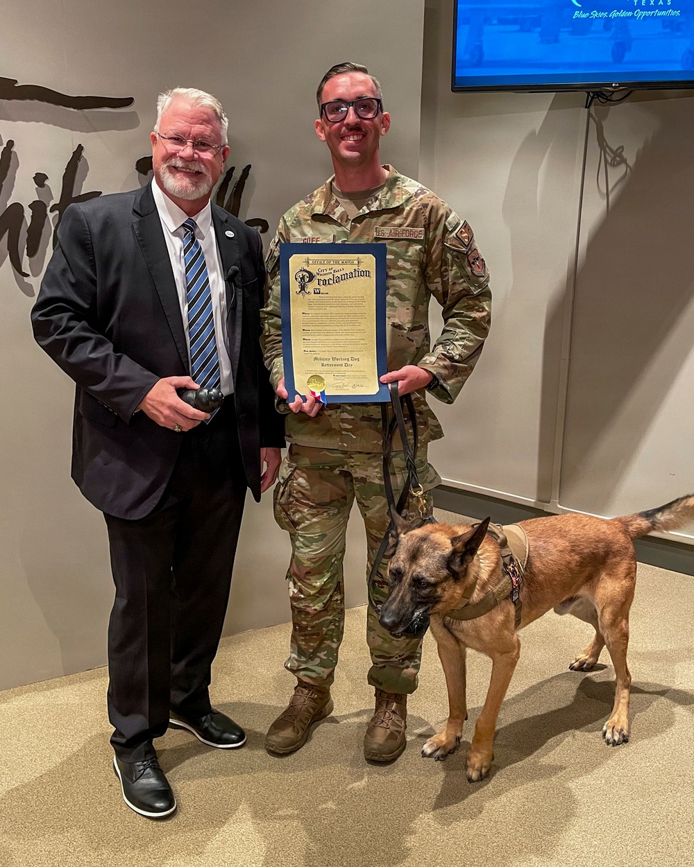 The City of Wichita Falls Honors 82nd SFS MWD Kevin for His Dedicated Service