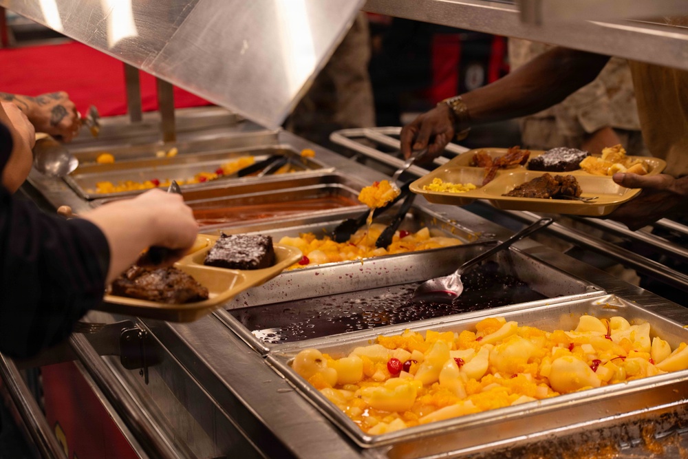 U.S. Sailors, Marines Have Dinner Aboard USS Boxer