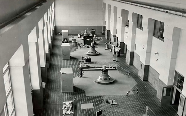 Historical photo shows inside look of Fort Gibson hydropower plant