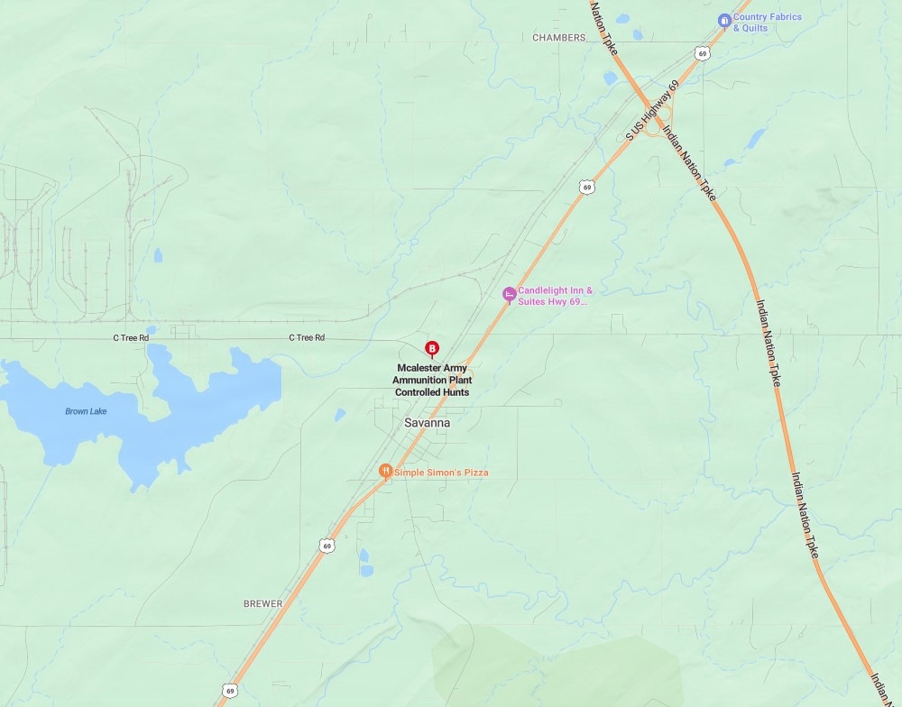Map illustration of the location for McAlester Army Ammunition Plant