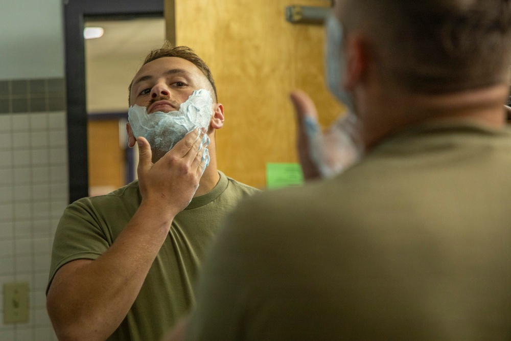 593rd CSC Soldiers Demonstrate Proper Shaving Techniques