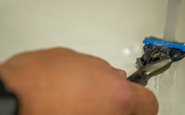 593rd CSC Soldiers Demonstrate Proper Shaving Techniques