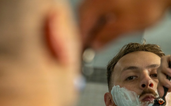 593rd CSC Soldiers Demonstrate Proper Shaving Techniques