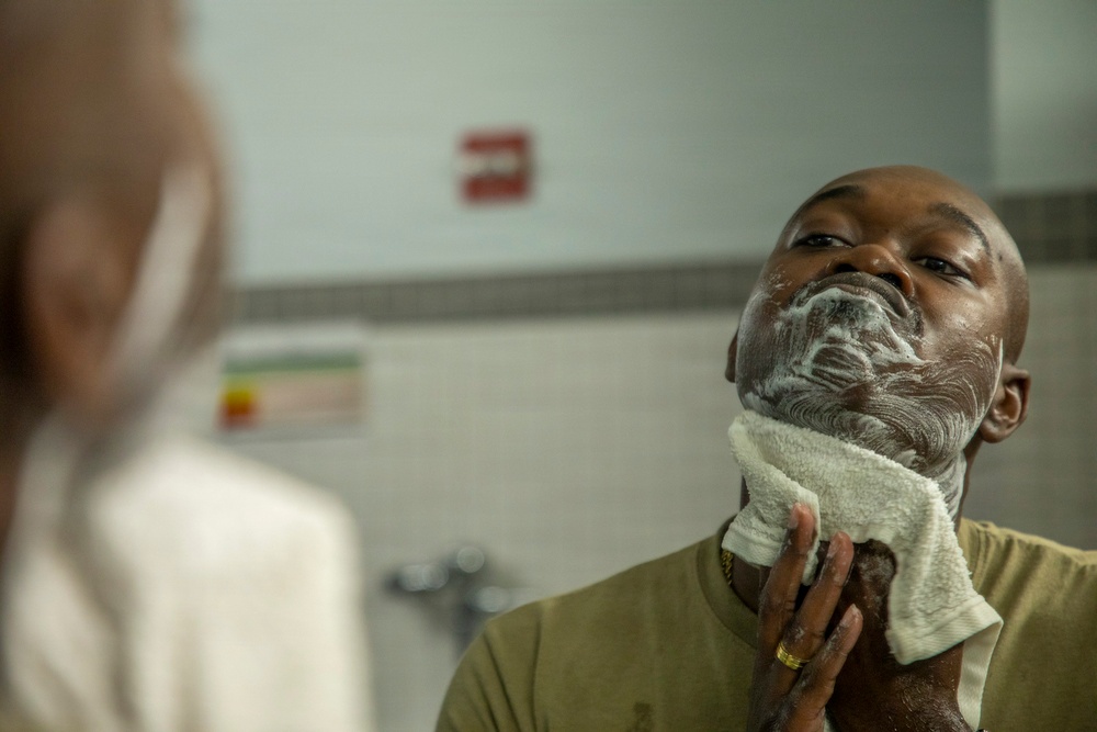 593rd CSC Soldiers Demonstrate Proper Shaving Techniques