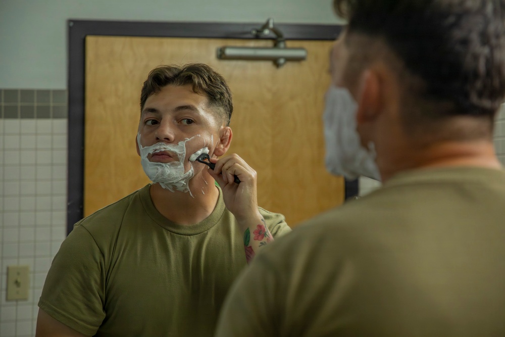 593rd CSC Soldiers Demonstrate Proper Shaving Techniques