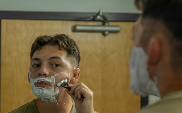 593rd CSC Soldiers Demonstrate Proper Shaving Techniques