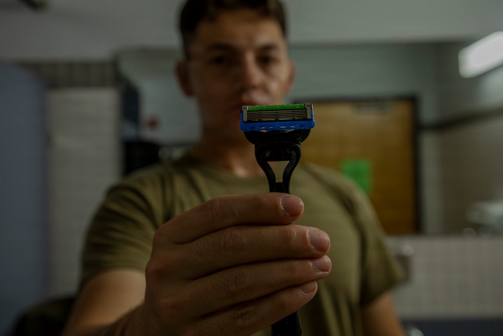 593rd CSC Soldiers Demonstrate Proper Shaving Techniques