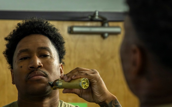 593rd CSC Soldiers Demonstrate Proper Shaving Techniques