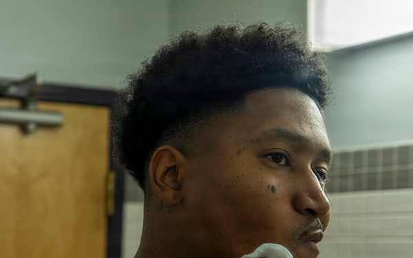 593rd CSC Soldiers Demonstrate Proper Shaving Techniques