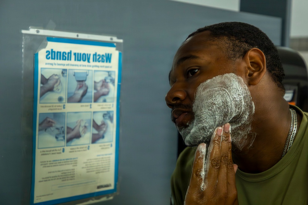 593rd CSC Soldiers Demonstrate Proper Shaving Techniques