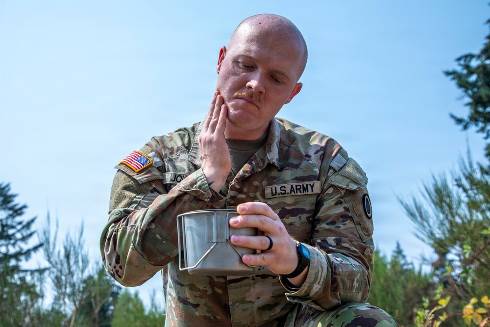 593rd CSC Soldier Demonstrates Effective Field Shaving Techniques