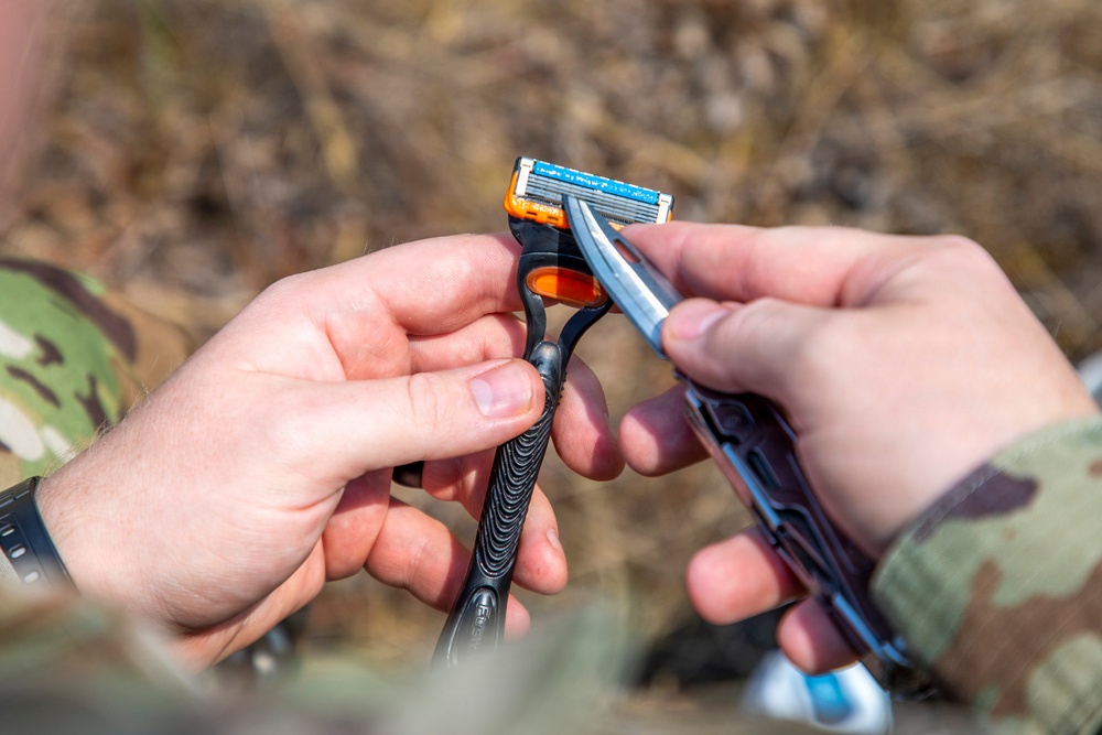 593rd CSC Soldier Demonstrates Effective Field Shaving Techniques
