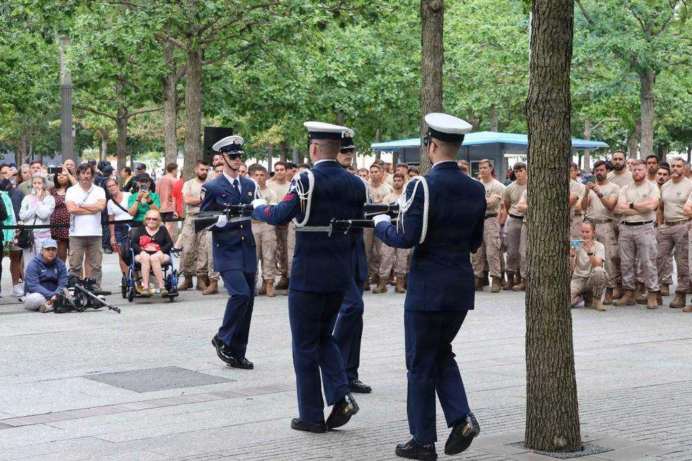 U.S. Coast Guard Ceremonial Honor Guard performs at the National September 11 Memorial