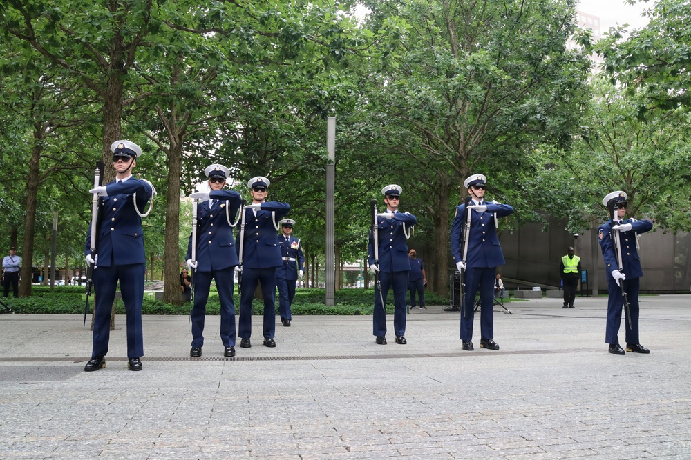 U.S. Coast Guard Ceremonial Honor Guard performs at the National September 11 Memorial
