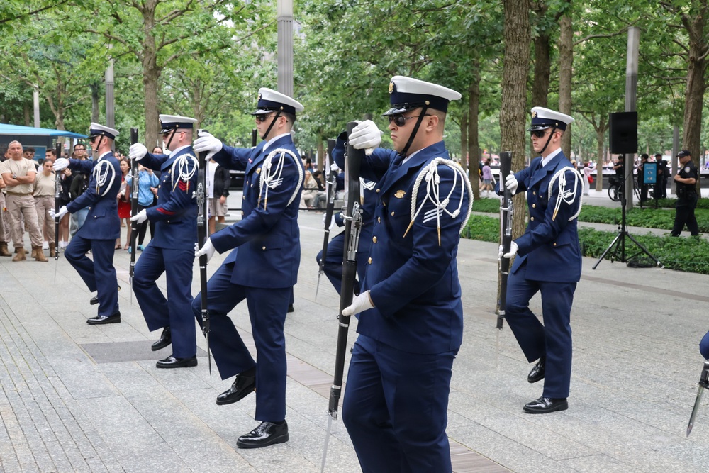 U.S. Coast Guard Ceremonial Honor Guard performs at the National September 11 Memorial
