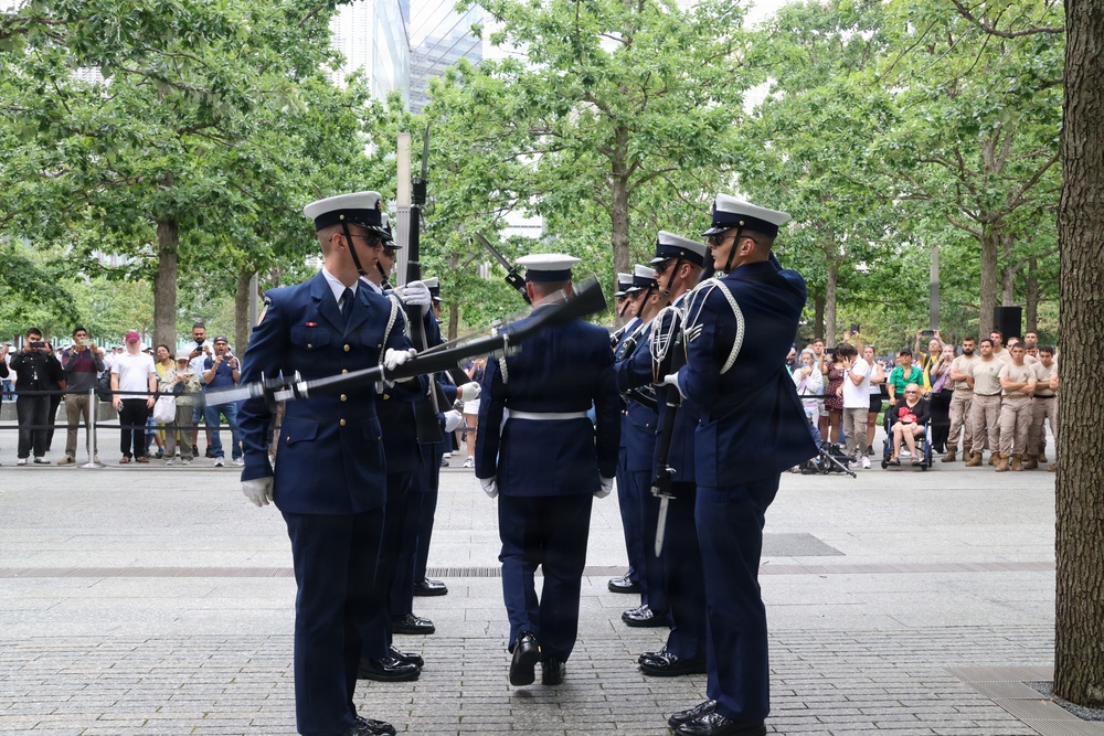 U.S. Coast Guard Ceremonial Honor Guard performs at the National September 11 Memorial