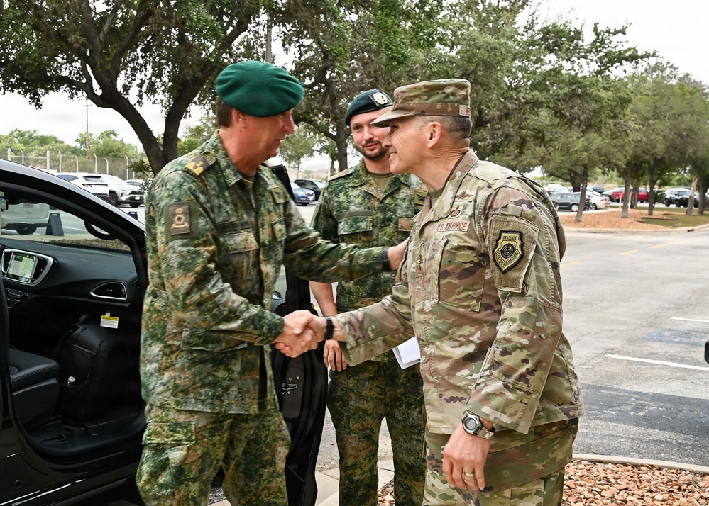 Lt. Gen. Thomas Hensley, commander, 16th Air Force greets Maj. Gen. Van Den Berg, commander of the Netherlands Defence Cyber Command
