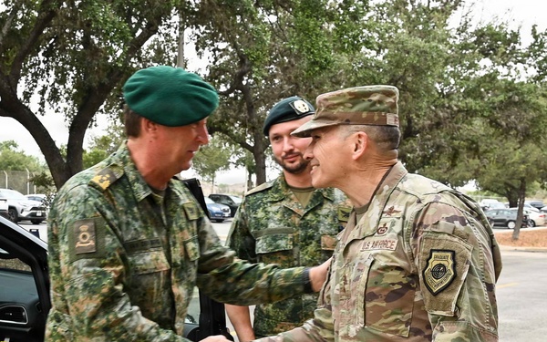 Lt. Gen. Thomas Hensley, commander, 16th Air Force greets Maj. Gen. Van Den Berg, commander of the Netherlands Defence Cyber Command