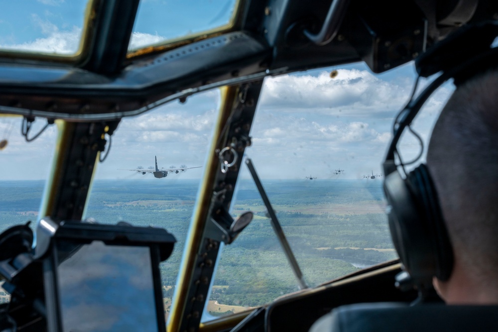 C-130Hs Fly Together in Large Formation